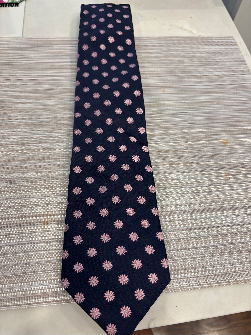 Ike Behar Navy Tie with Pink Floral Medallions